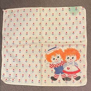 Vintage Raggedy Ann and Andy Hallmark Floral Handkerchief